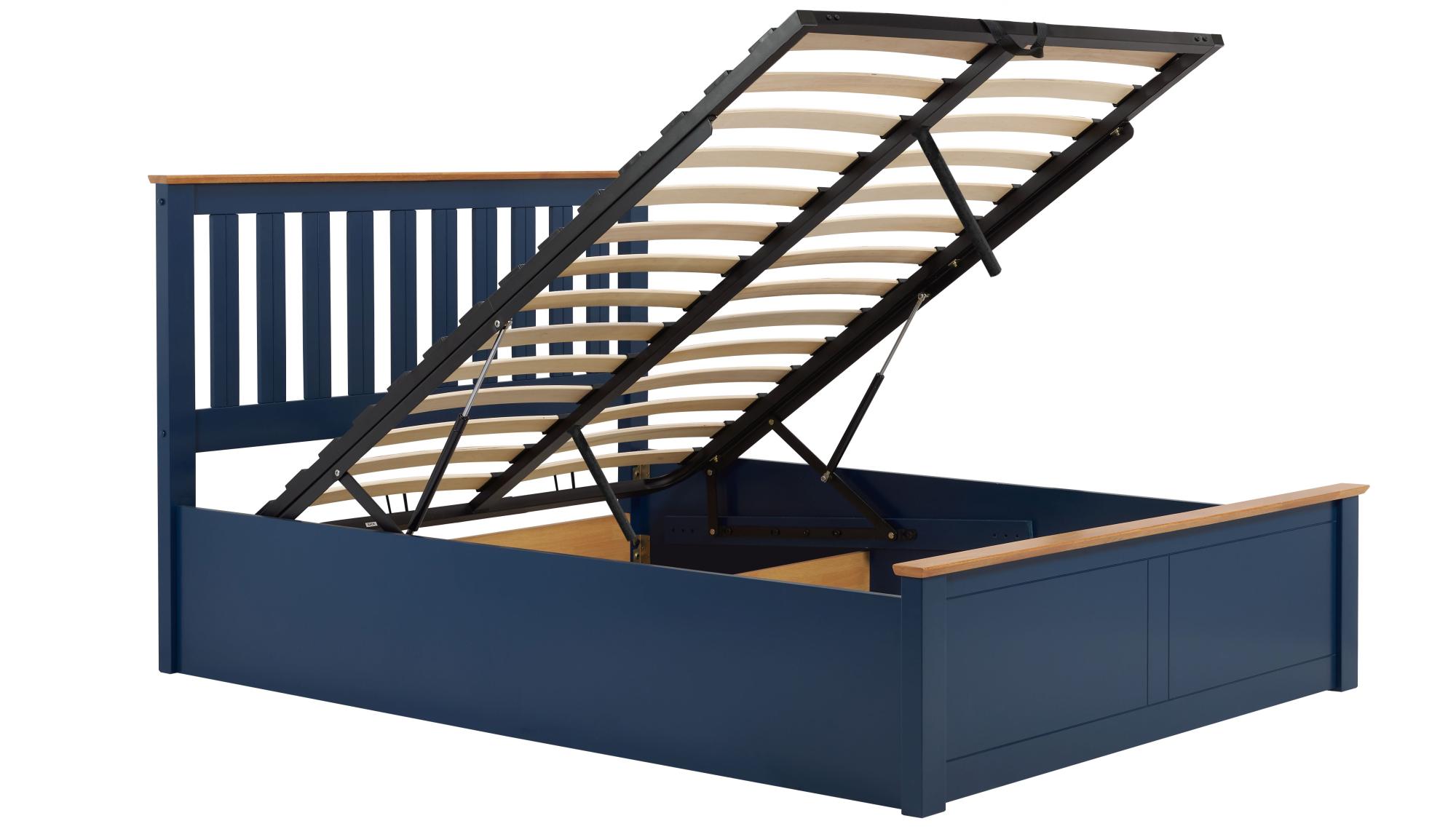 Product photograph of Phoenix Navy Blue Wood Ottoman Storage Bed - Sizes Available from Choice Furniture Superstore.