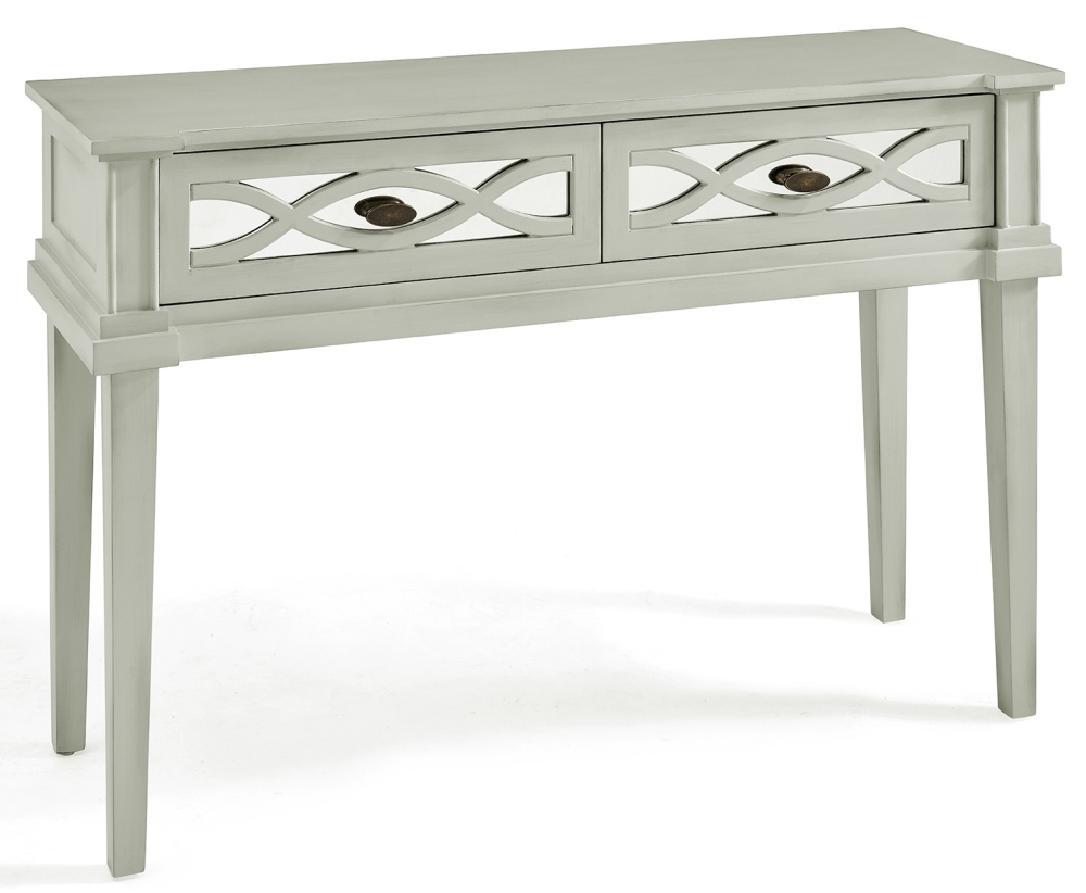 Product photograph of Modena Grey Mirrored 2 Drawer Console Table from Choice Furniture Superstore.