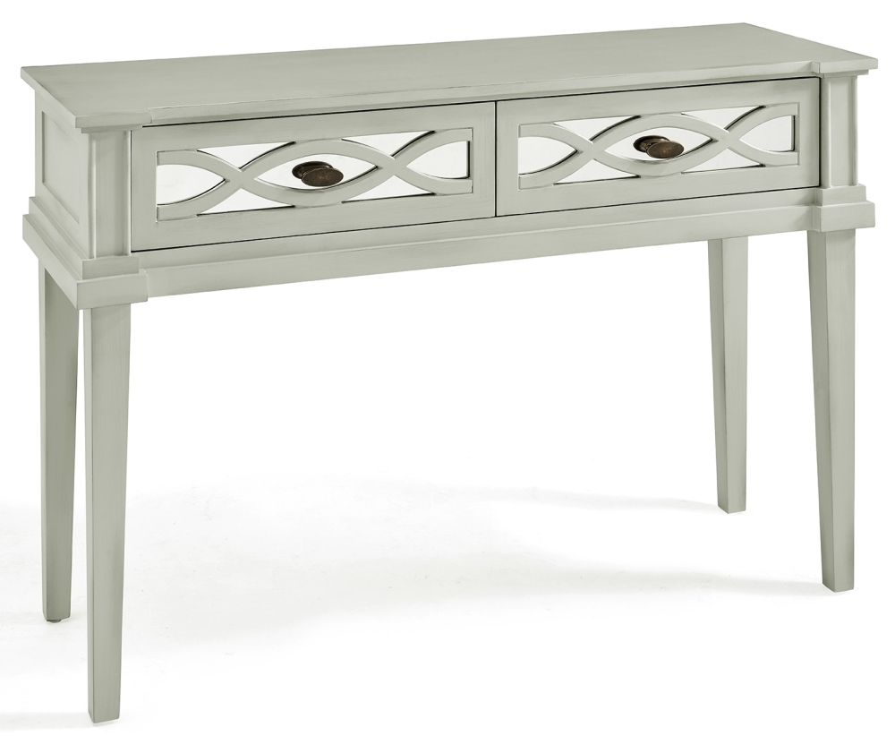 Product photograph of Morrilton Grey Mirrored 2 Drawer Console Table from Choice Furniture Superstore.