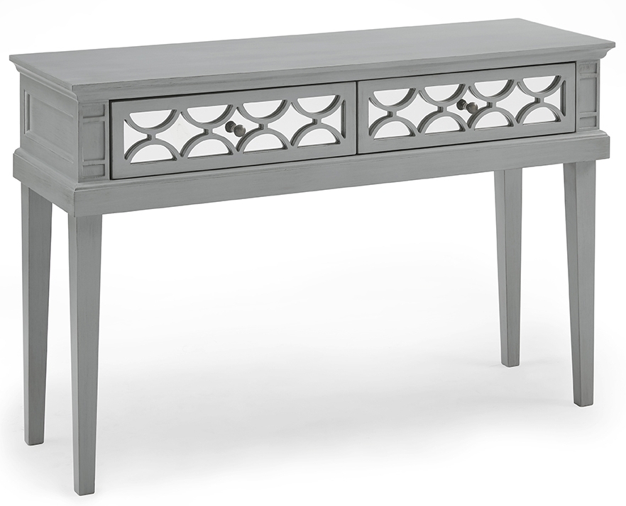 Product photograph of Yardley Grey Mirrored 2 Drawer Console Table from Choice Furniture Superstore.