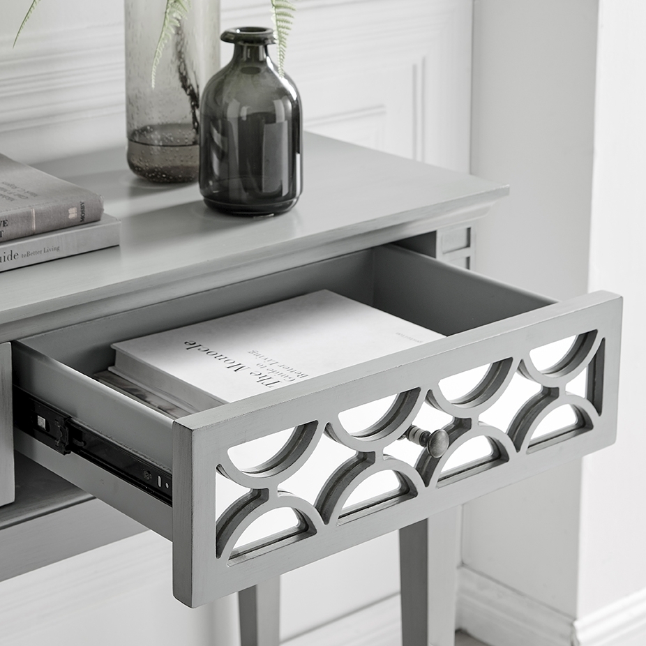 Product photograph of Yardley Grey Mirrored 2 Drawer Console Table from Choice Furniture Superstore.