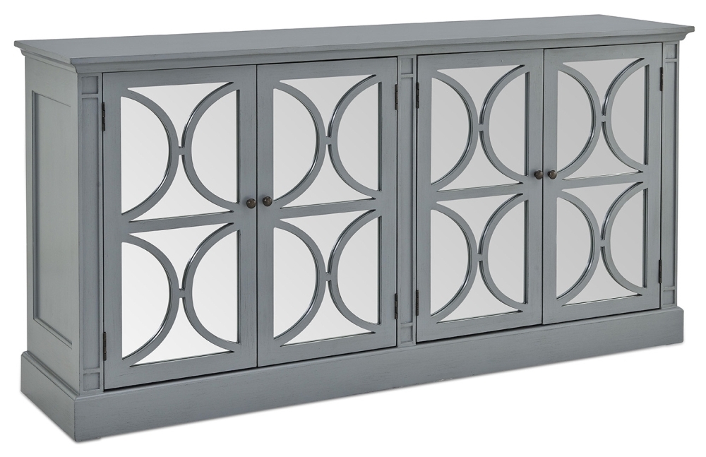 Product photograph of Blakely Grey Mirrored 4 Door Sideboard from Choice Furniture Superstore.