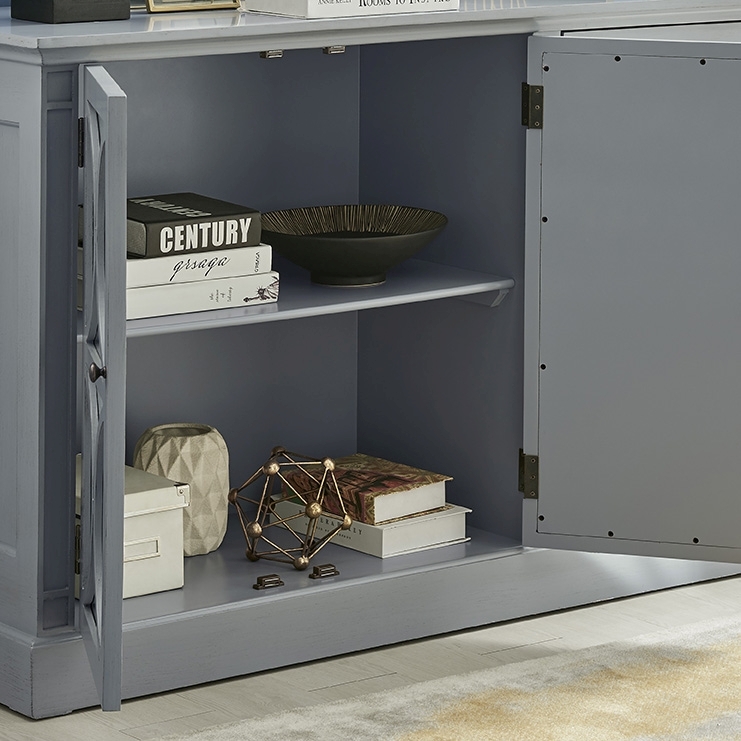 Product photograph of Blakely Grey Mirrored 4 Door Sideboard from Choice Furniture Superstore.