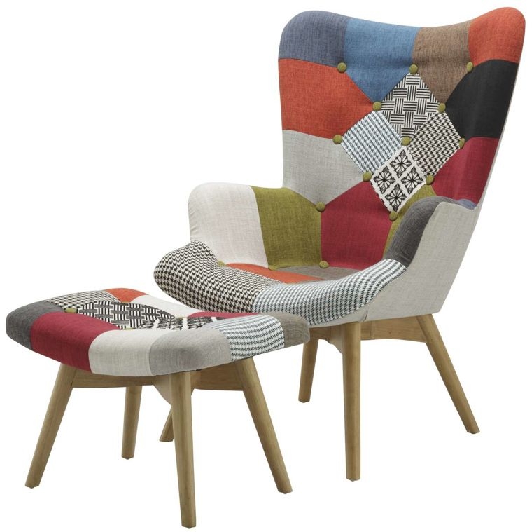 Product photograph of Sloane Multi Coloured Patchwork Fabric Footstool from Choice Furniture Superstore.