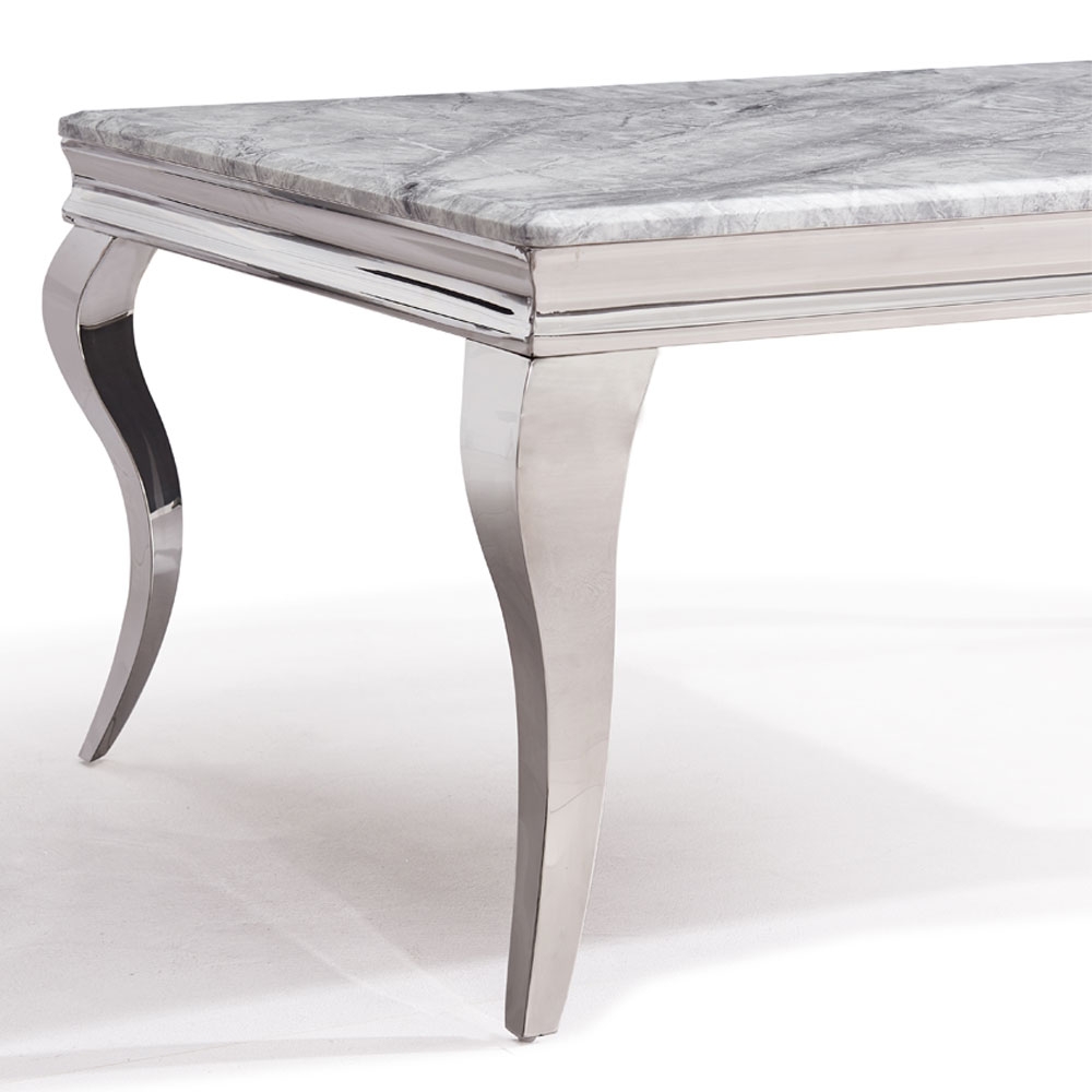 Product photograph of Louis Grey Marble And Chrome Dining Table - Comes In 4 6 8 Seater from Choice Furniture Superstore.
