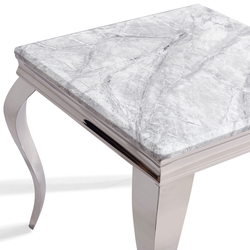Product photograph of Louis Grey Marble And Chrome Square Dining Table from Choice Furniture Superstore.
