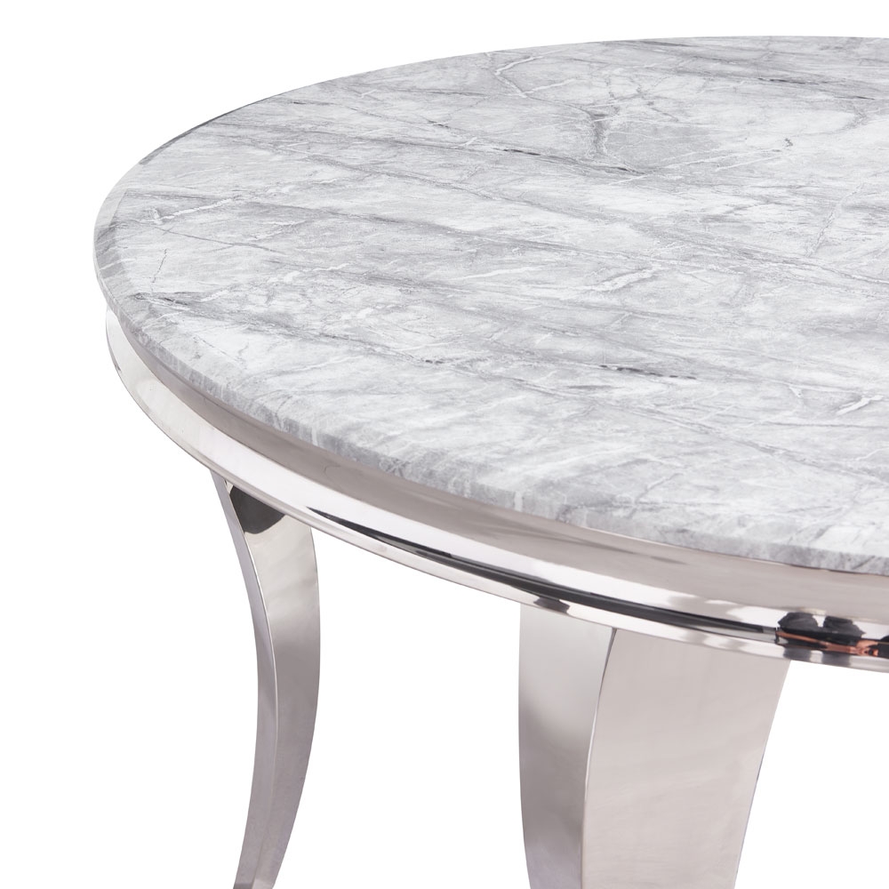 Product photograph of Louis Grey Marble And Chrome Round Dining Table from Choice Furniture Superstore.
