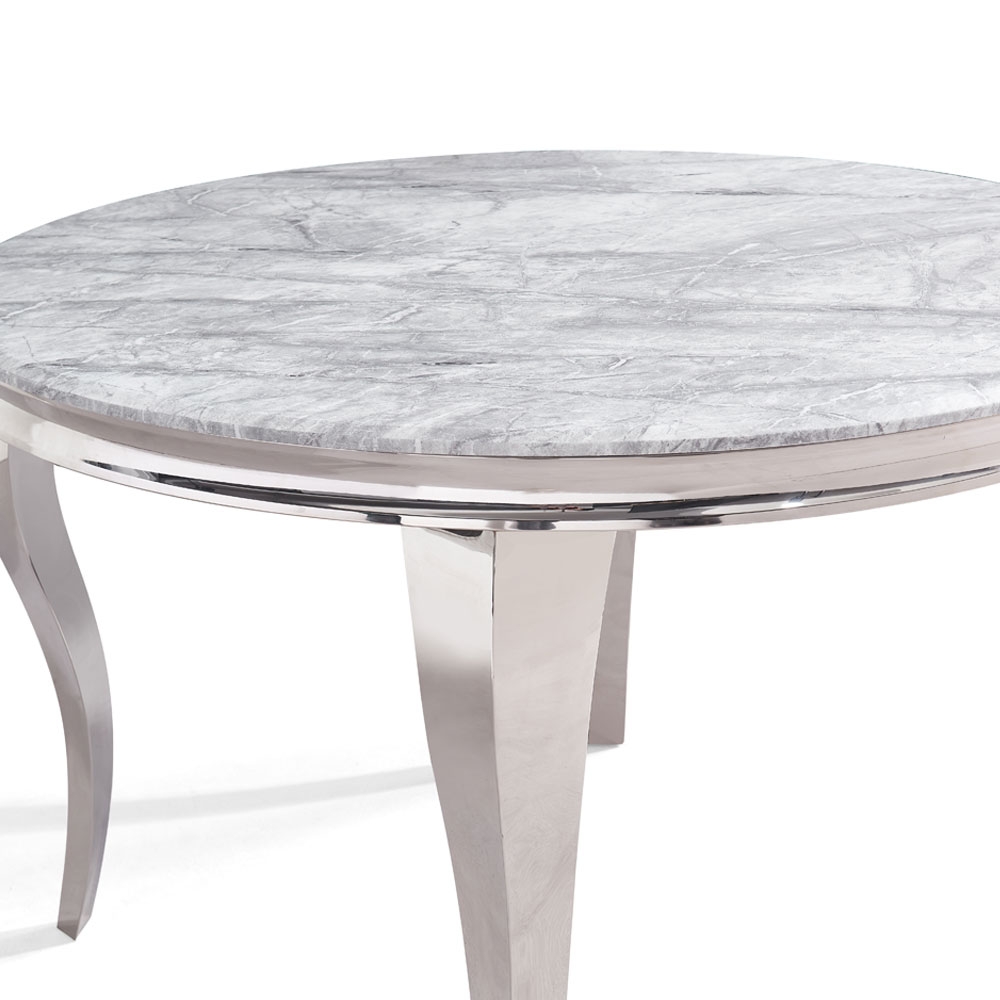 Product photograph of Louis Grey Marble And Chrome Round Dining Table from Choice Furniture Superstore.