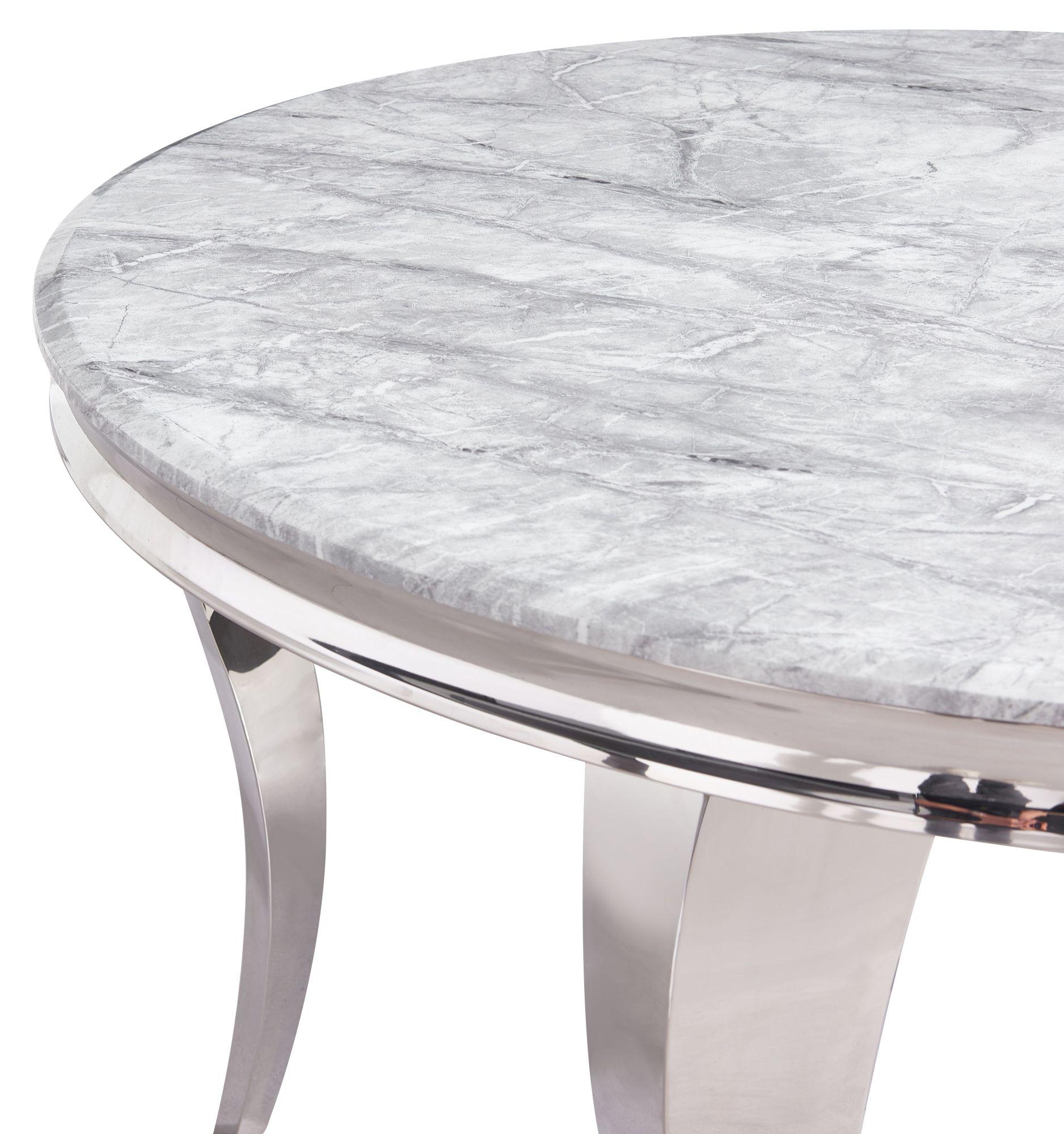 Product photograph of Louis 4 Seater Grey Marble And Chrome Round Dining Table from Choice Furniture Superstore.