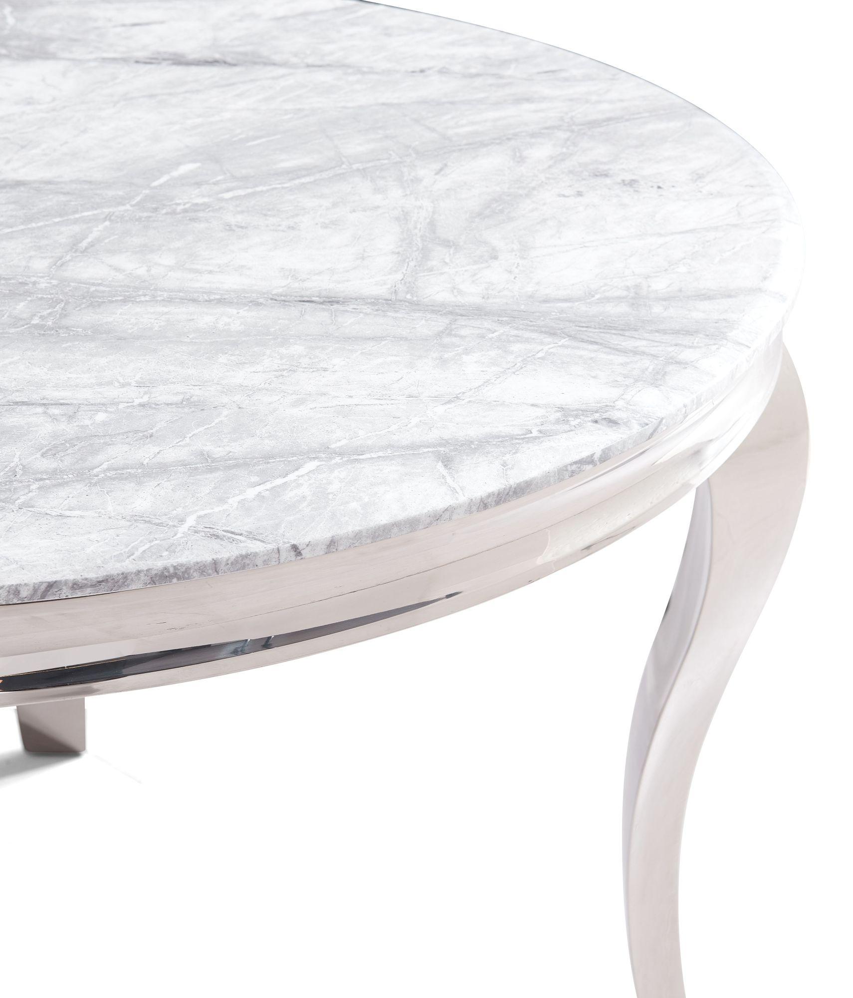 Product photograph of Louis 4 Seater Grey Marble And Chrome Round Dining Table from Choice Furniture Superstore.