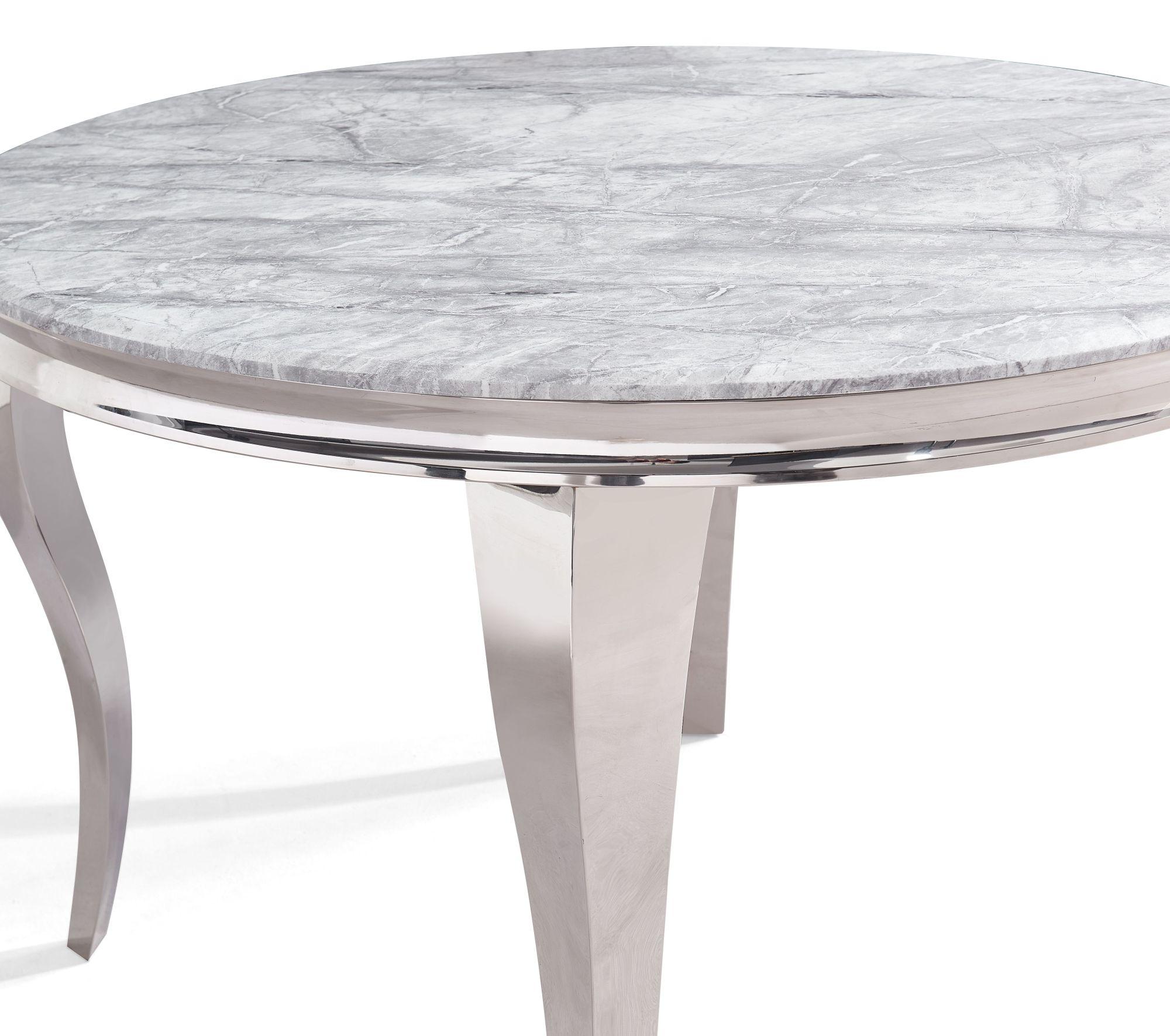 Product photograph of Louis Grey Marble And Chrome Round Dining Table - 4 Seater from Choice Furniture Superstore.