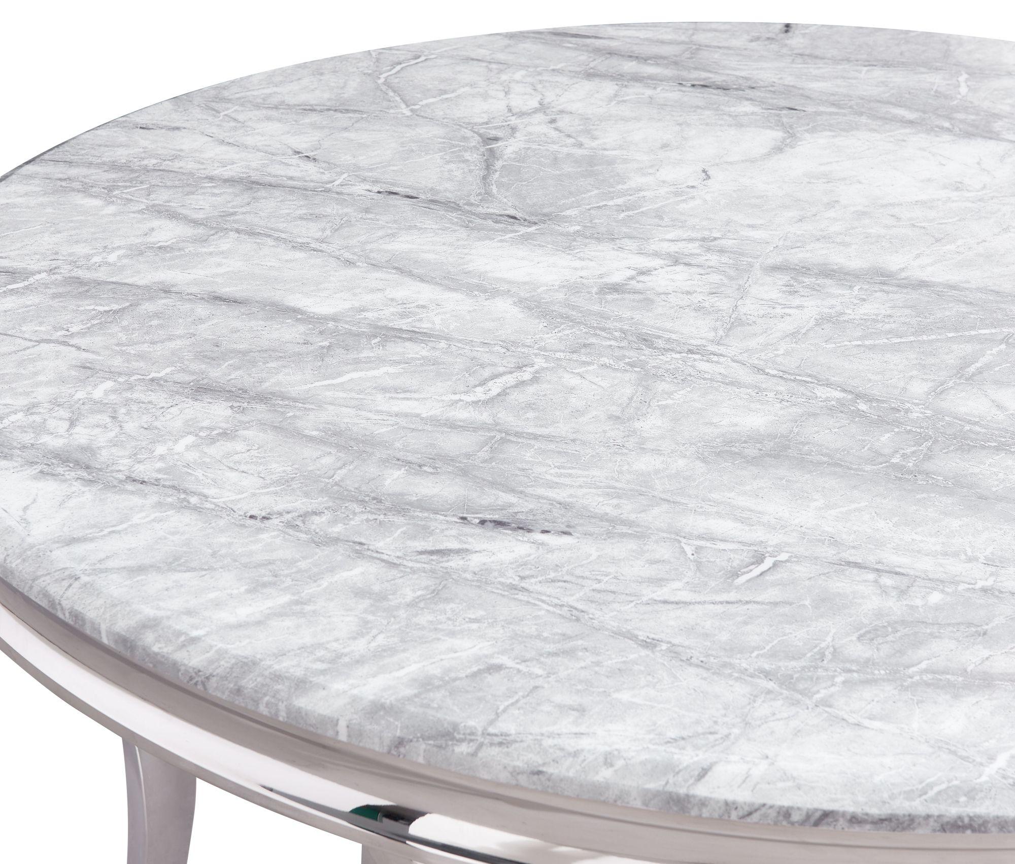 Product photograph of Louis Grey Marble And Chrome Round Dining Table - 4 Seater from Choice Furniture Superstore.