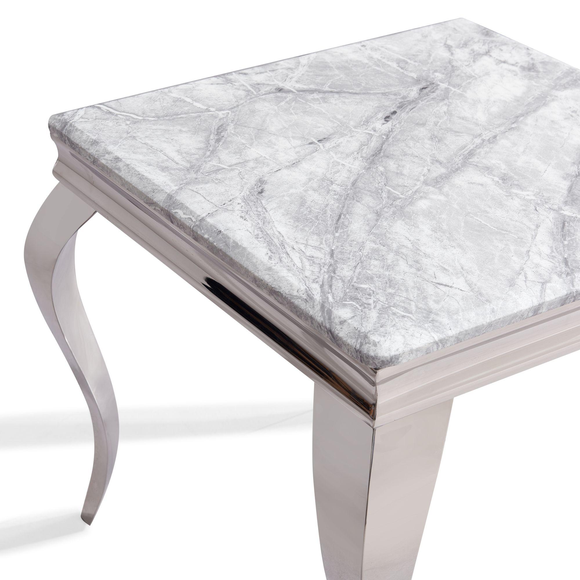 Product photograph of Louis Grey Marble And Chrome Square Side Table from Choice Furniture Superstore.