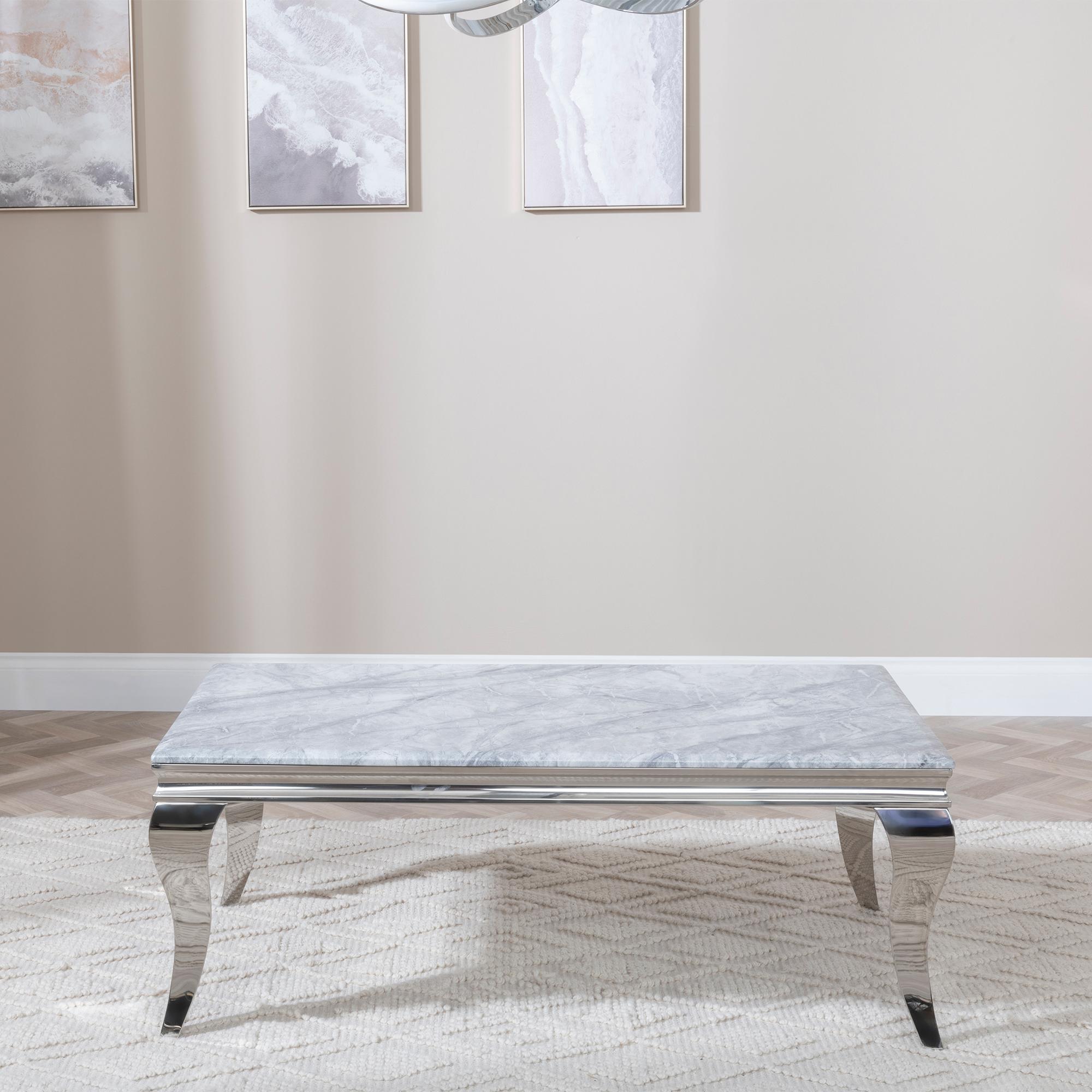 Product photograph of Louis Grey Marble And Chrome Coffee Table from Choice Furniture Superstore.