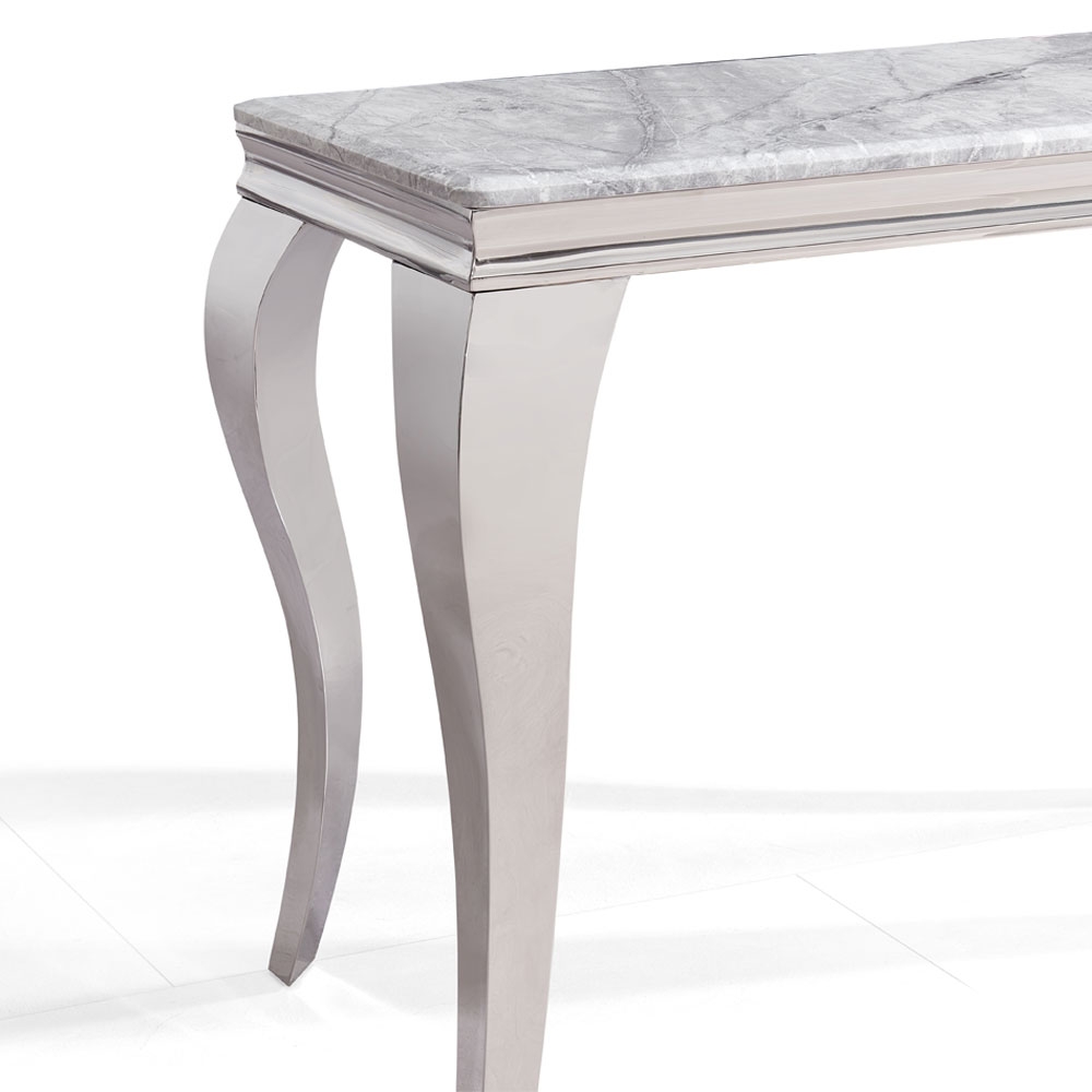 Product photograph of Louis Grey Marble And Chrome Console Table from Choice Furniture Superstore.