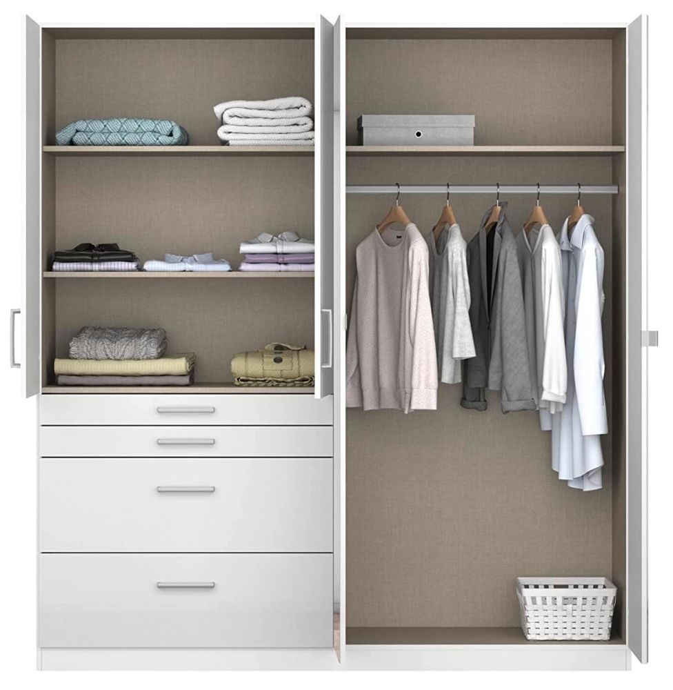Product photograph of Homburg 4 Door Combi Wardrobe In White - 181cm from Choice Furniture Superstore.