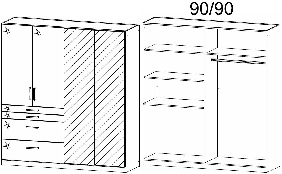 Product photograph of Rauch Homburg 4 Door 2 Mirror Combi Wardrobe In Grey - 181cm from Choice Furniture Superstore.