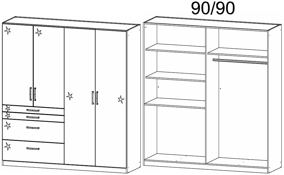 Product photograph of Rauch Homburg 4 Door Combi Wardrobe In White And Grey - 181cm from Choice Furniture Superstore.