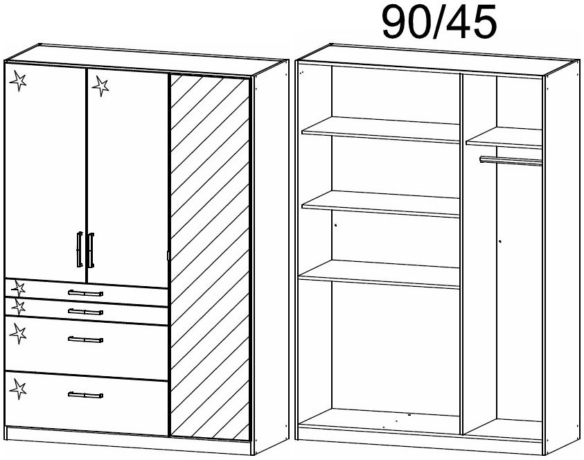 Product photograph of Rauch Homburg 136cm White And Grey 3 Door Combi Wardrobe from Choice Furniture Superstore.