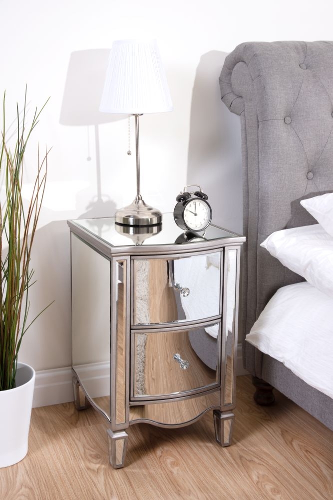 Product photograph of Elysee Mirrored 2 Drawer Narrow Bedside from Choice Furniture Superstore.