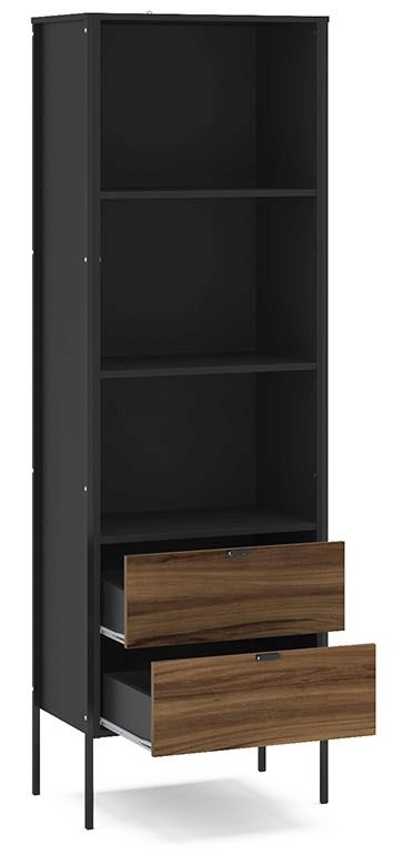 Product photograph of Opus Black And Walnut 2 Drawer Bookcase from Choice Furniture Superstore.