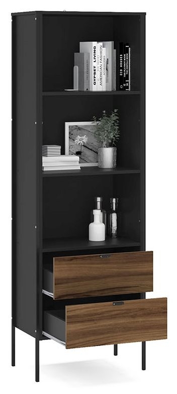 Product photograph of Opus Black And Walnut 2 Drawer Bookcase from Choice Furniture Superstore.