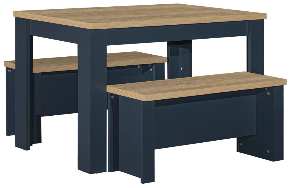 Product photograph of Highgate Oak Dining Table Set With 2 Bench - Comes In Grey Cream And Navy Blue Options from Choice Furniture Superstore.