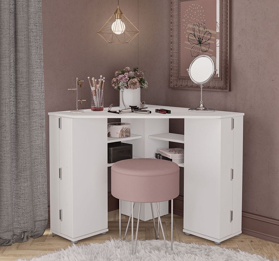Product photograph of Olivia White Corner Dressing Table With Storage from Choice Furniture Superstore.