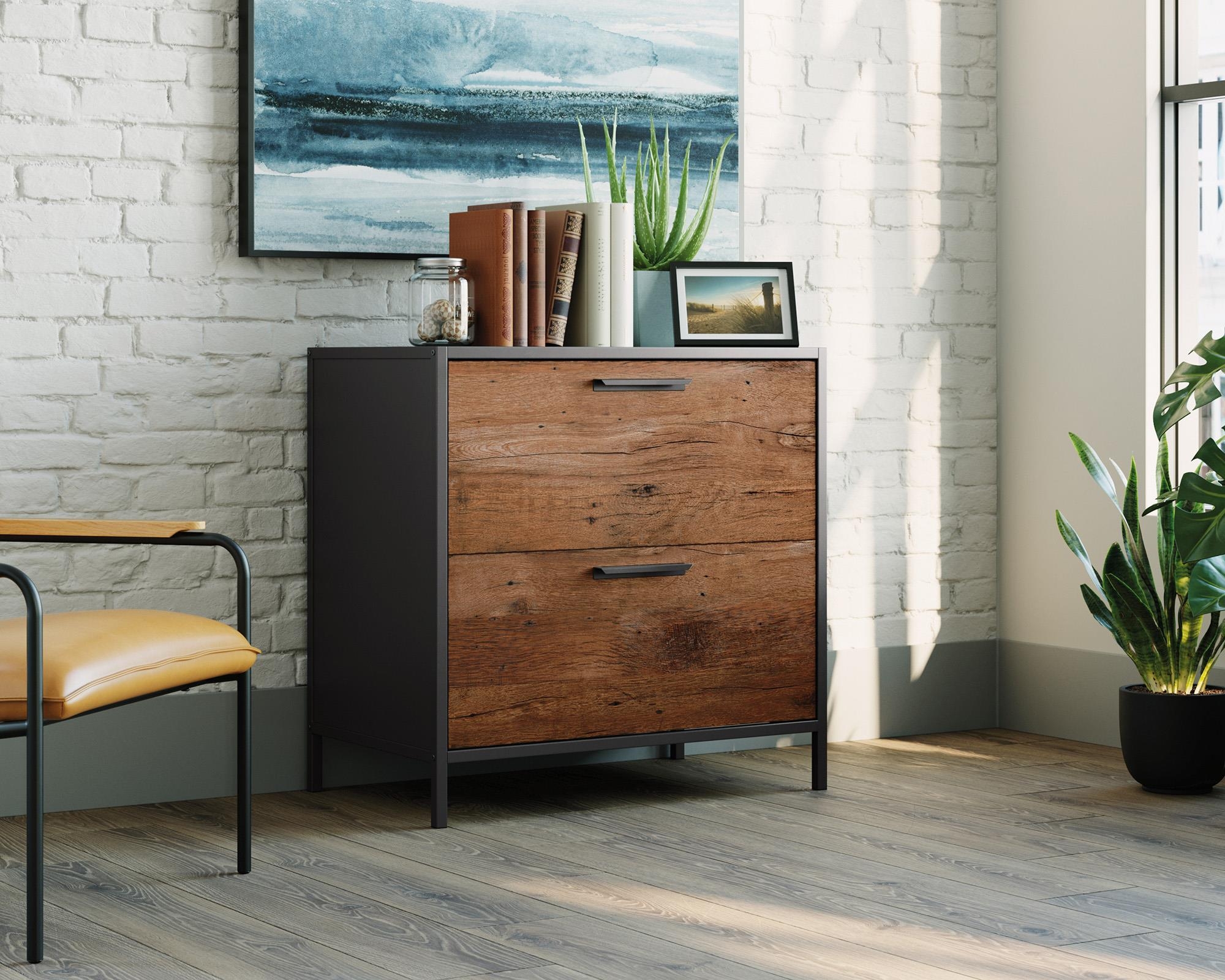 Product photograph of Teknik Boulevard Cafe Black And Oak 2 Drawer Filing Cabinet from Choice Furniture Superstore.