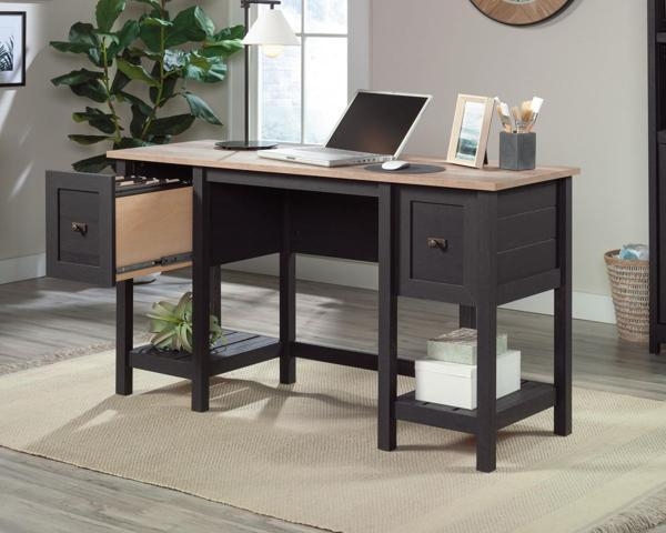 Product photograph of Teknik Shaker Style Raven Oak 2 Drawer Desk from Choice Furniture Superstore.
