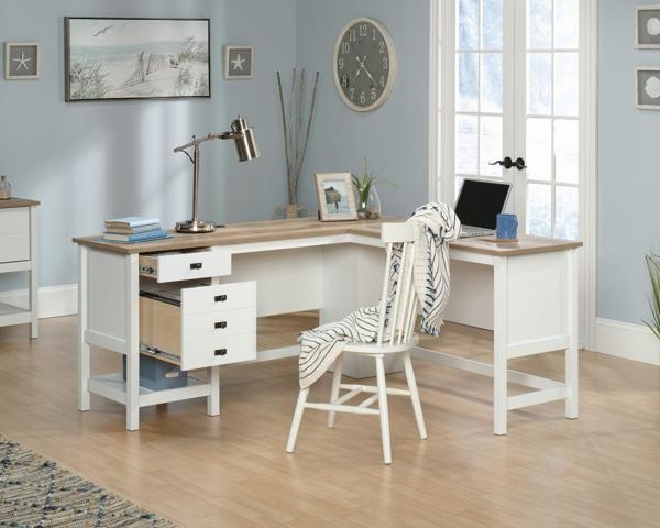 Product photograph of Teknik Shaker Style White And Oak L-shaped Desk from Choice Furniture Superstore.