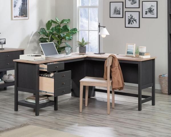 Product photograph of Teknik Shaker Style Raven Oak L-shaped Desk from Choice Furniture Superstore.