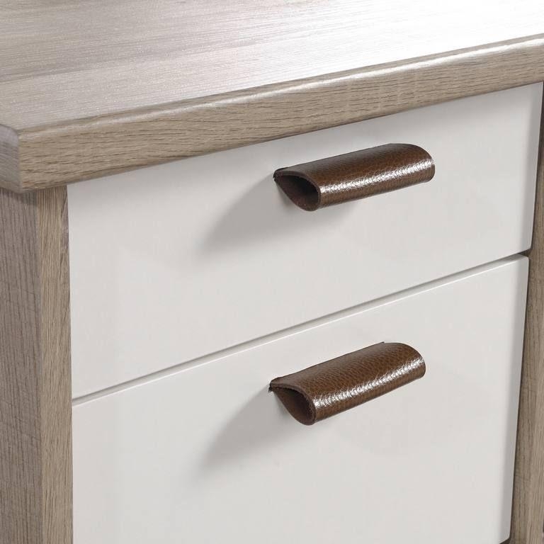 Product photograph of Teknik Avon Oak Leather Handled Desk from Choice Furniture Superstore.