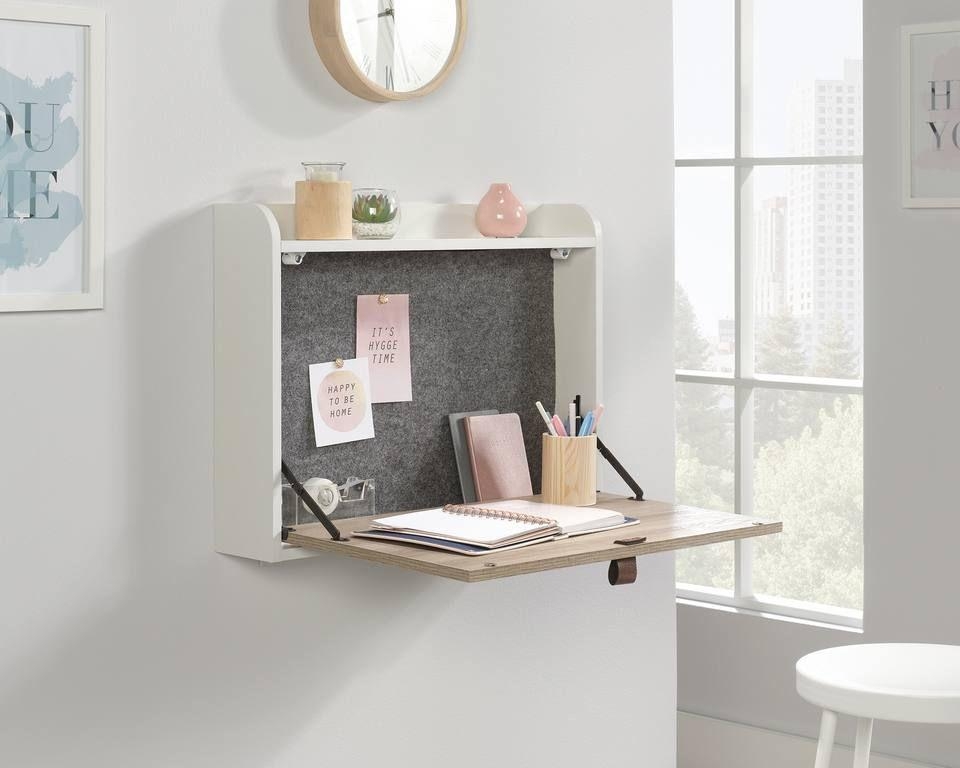 Product photograph of Teknik Avon Oak Leather Handled Wall Desk from Choice Furniture Superstore.