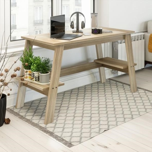 Product photograph of Teknik Baylor Trestle Sonoma Oak Desk from Choice Furniture Superstore.