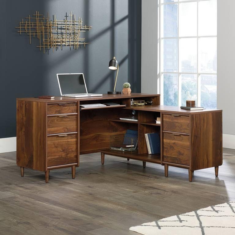 Product photograph of Teknik Clifton Place L-shaped Walnut Desk from Choice Furniture Superstore.