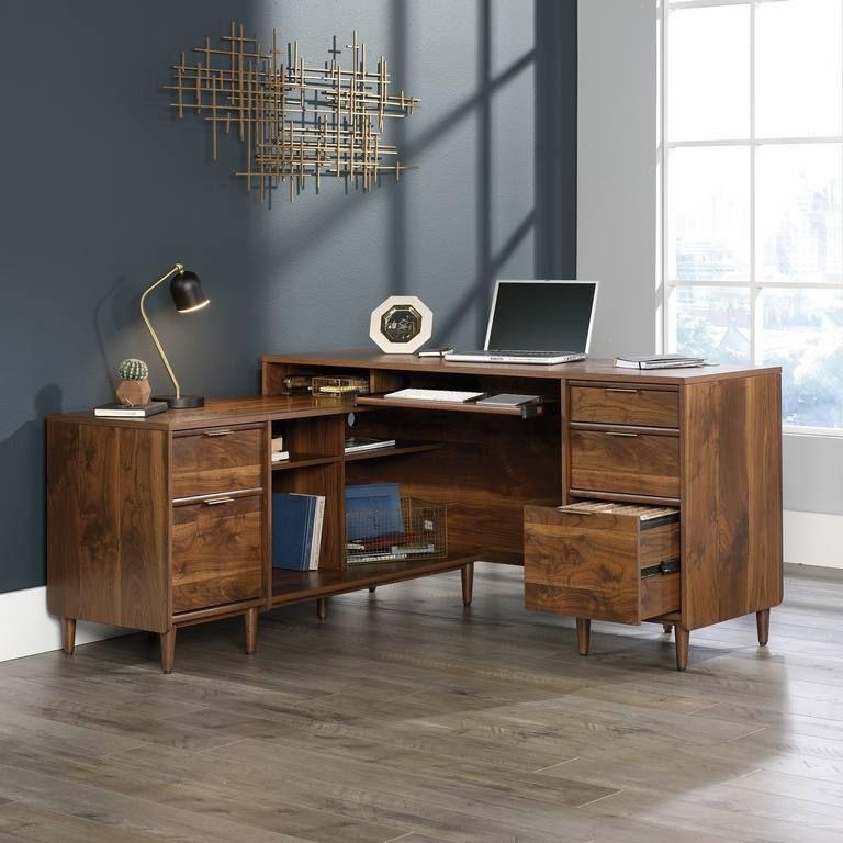 Product photograph of Teknik Clifton Place L-shaped Walnut Desk from Choice Furniture Superstore.
