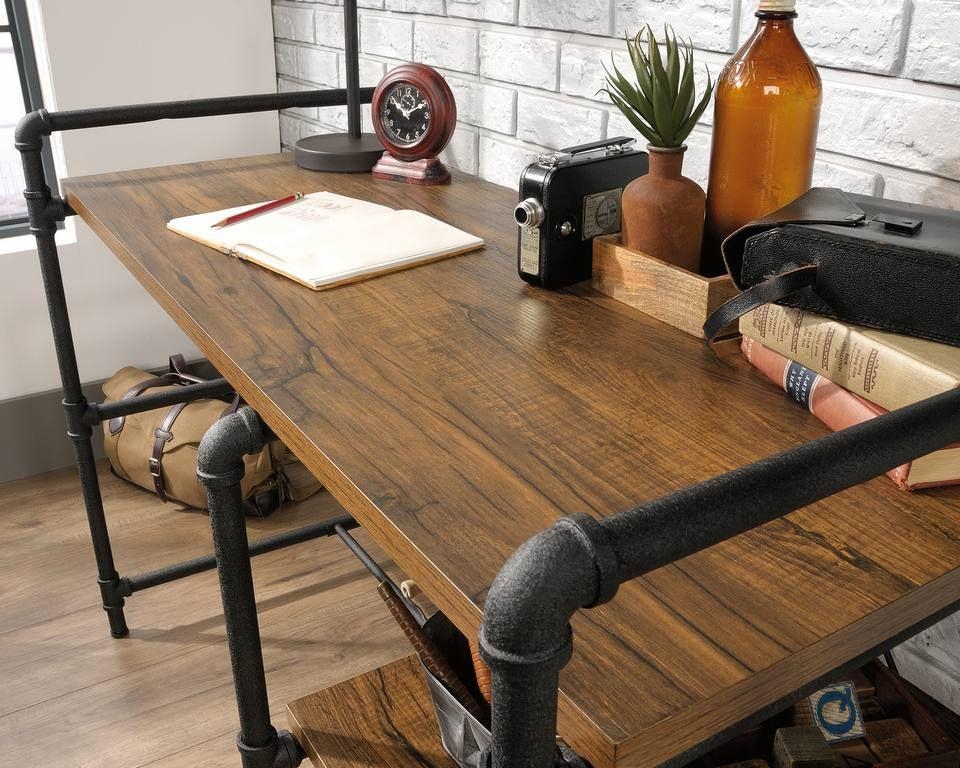 Product photograph of Teknik Iron Foundry Oak Desk from Choice Furniture Superstore.