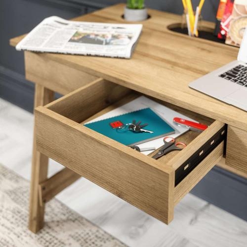 Product photograph of Teknik Ithaca 3 Drawer Oak Desk from Choice Furniture Superstore.