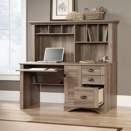 Product photograph of Teknik Louvre Salt Oak Hutch Desk from Choice Furniture Superstore.