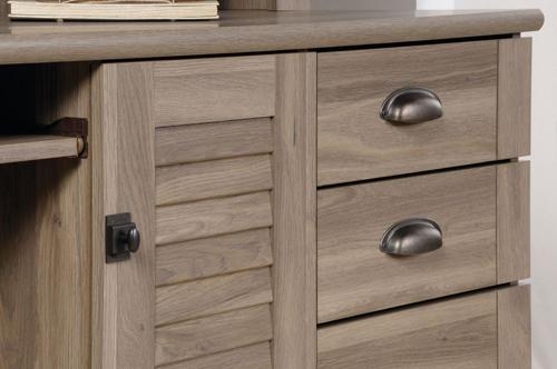 Product photograph of Teknik Louvre Salt Oak Hutch Desk from Choice Furniture Superstore.