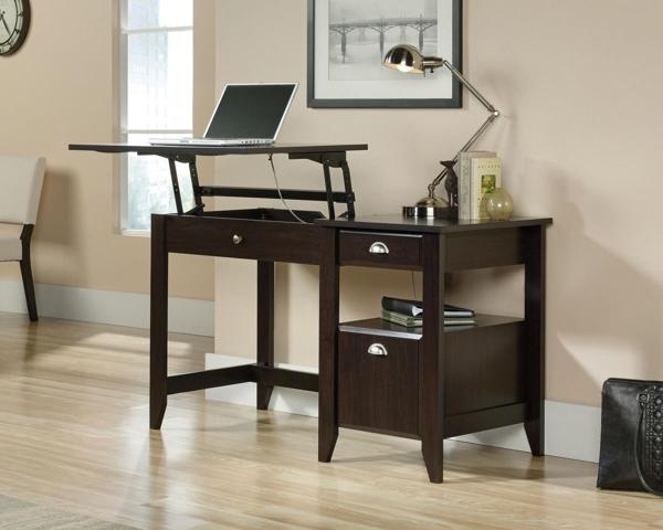 Product photograph of Teknik Jamocha Wood Sit Stand Desk from Choice Furniture Superstore.