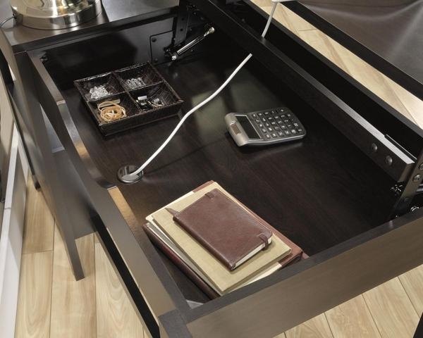 Product photograph of Teknik Jamocha Wood Sit Stand Desk from Choice Furniture Superstore.