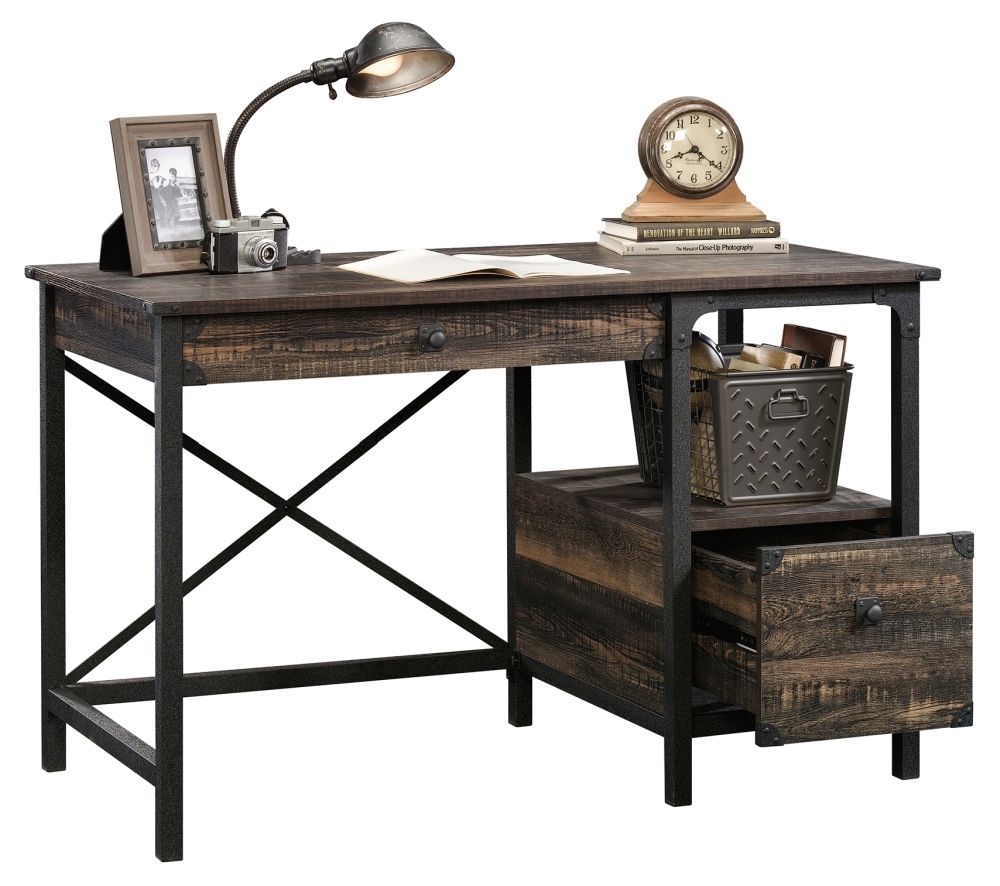 Product photograph of Teknik Steel Gorge Carbon Oak 2 Drawer Desk from Choice Furniture Superstore.