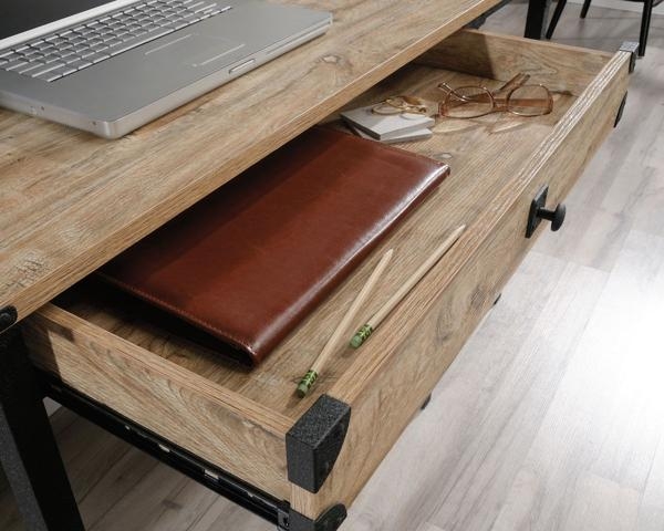 Product photograph of Teknik Steel Gorge Milled Mesquite 2 Drawer Desk from Choice Furniture Superstore.