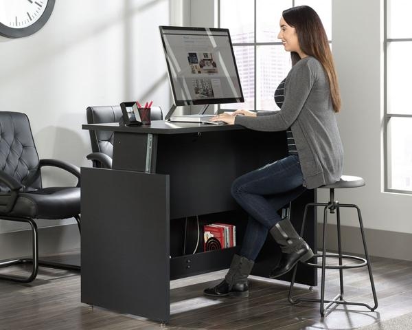 Product photograph of Teknik Vertex Sit Stand Bourbon Oak Desk from Choice Furniture Superstore.