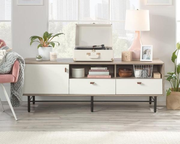 Product photograph of Teknik Avon Sky Oak And White Tv Stand from Choice Furniture Superstore.