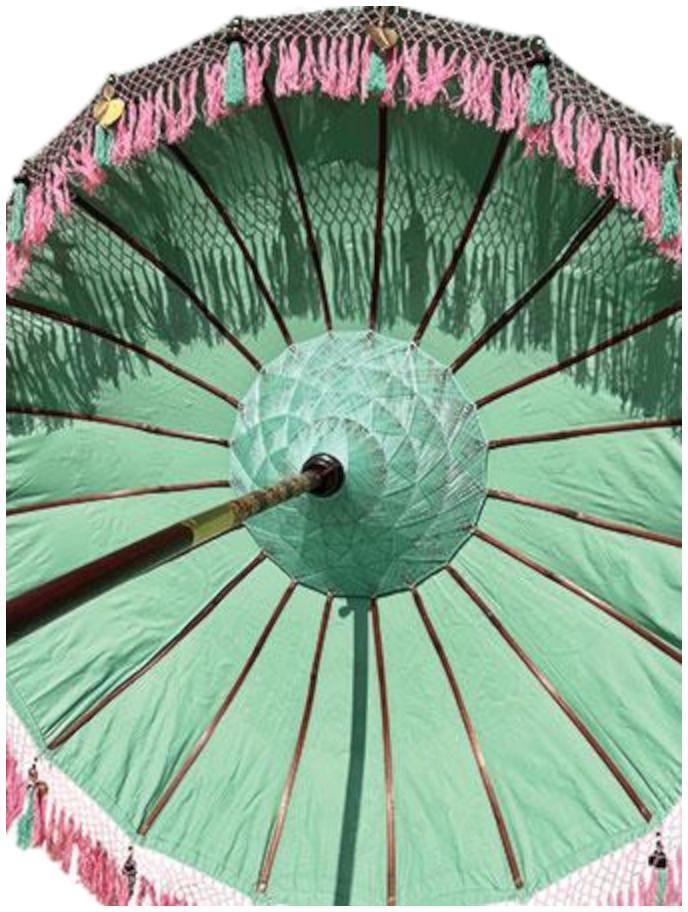Product photograph of Bali Sun Parasol Mint Green With Pink Candy Fringe 2m from Choice Furniture Superstore.