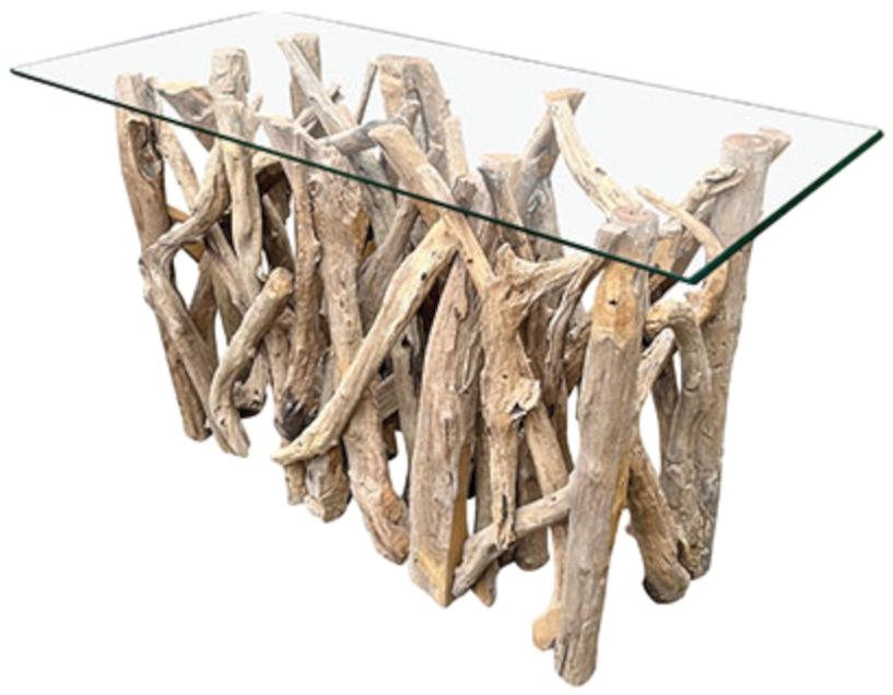 Product photograph of Driftwood Console Table With 120x47cm Glass from Choice Furniture Superstore.