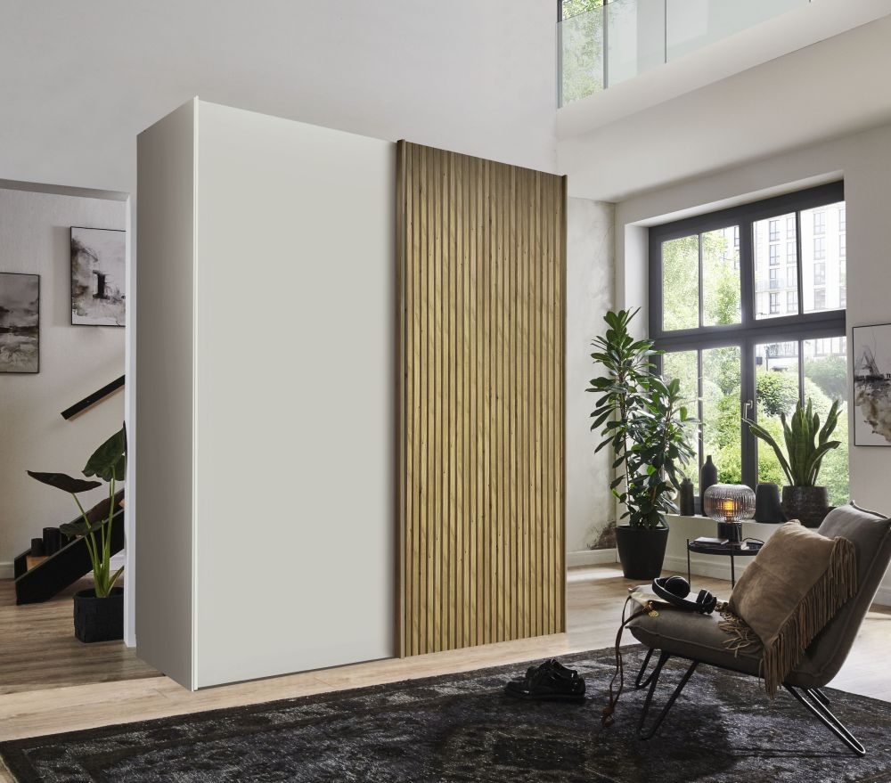 Product photograph of Wiemann Denver Sliding Wardrobe In Bianco Oak Decking from Choice Furniture Superstore.